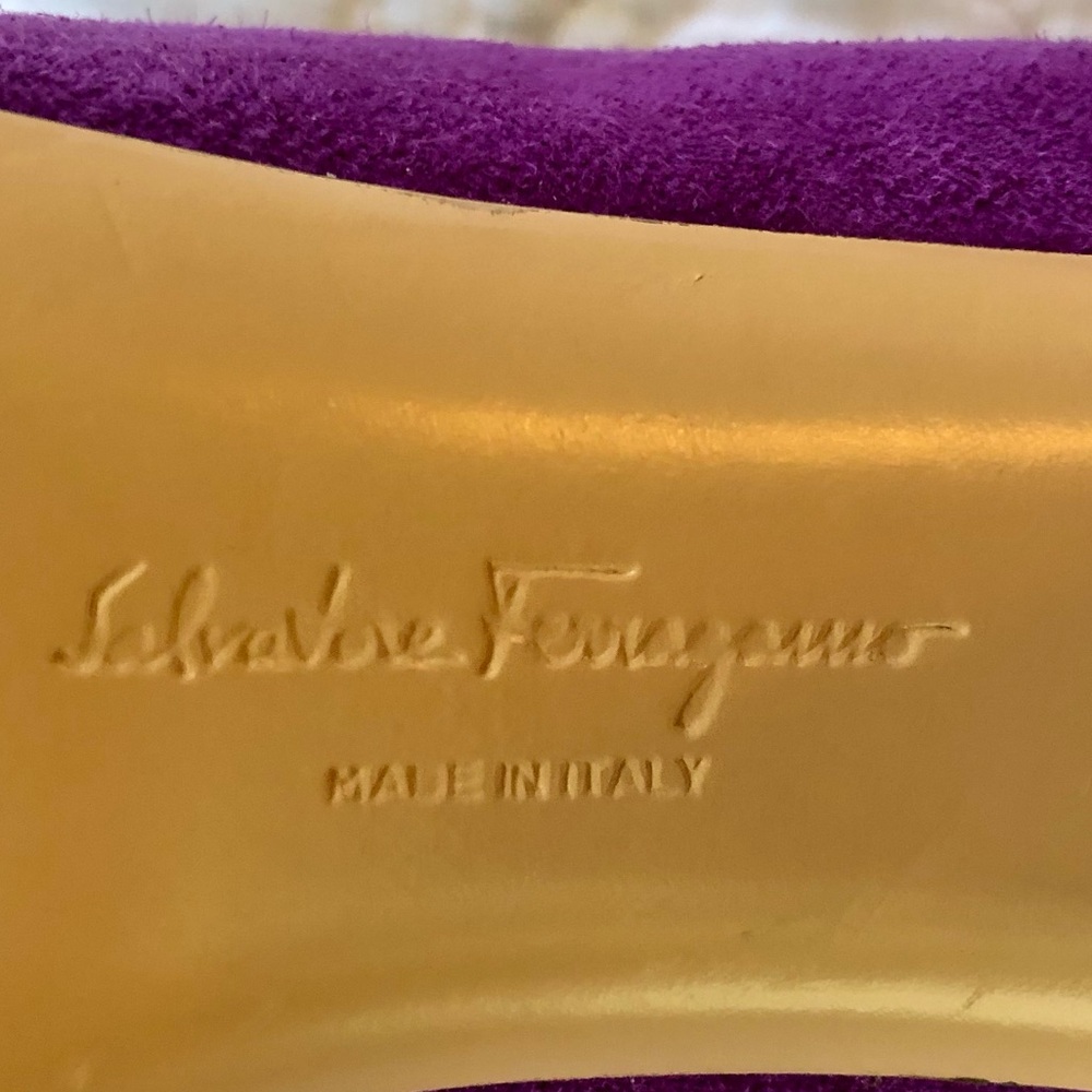 Salvatore Ferragamo Purple Heels with Gold Accents EUC - Picture 14 of 16